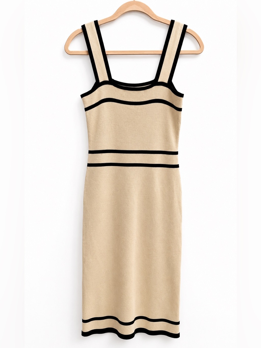 Sweet Rain Cream Knit Tank Dress with Black Trim - Picture 4 of 7